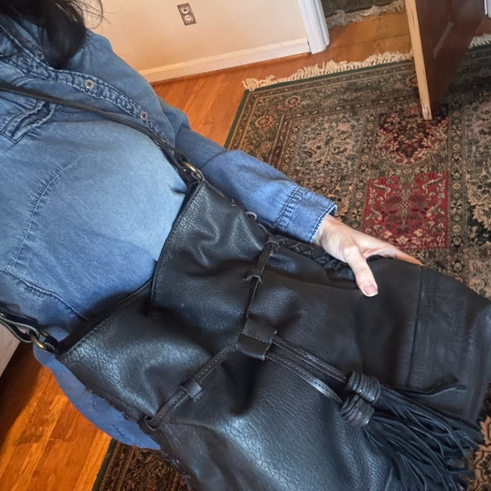 Black Leather Tassel Bag Free People